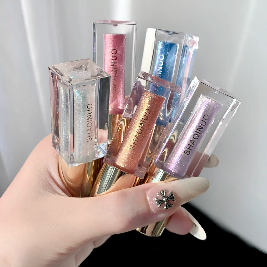 SHAQINUO Glittering Mirror Lip Glaze Set, Watery Shimmering Light Lip Gloss Makeup 6 Color, Hydrating Moisturizing, Long Lasting