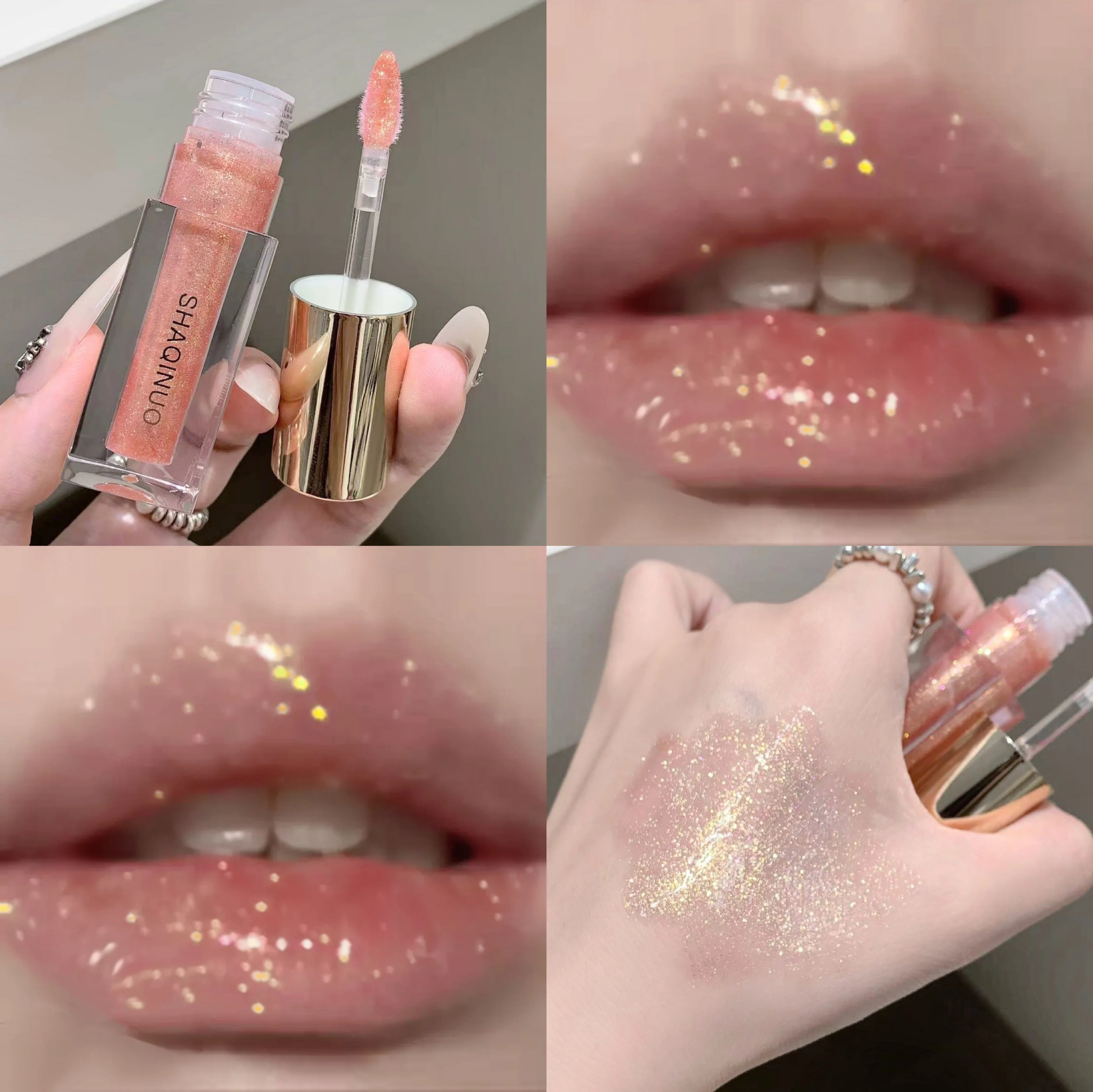 SHAQINUO Glittering Mirror Lip Glaze Set, Watery Shimmering Light Lip Gloss Makeup 6 Color, Hydrating Moisturizing, Long Lasting