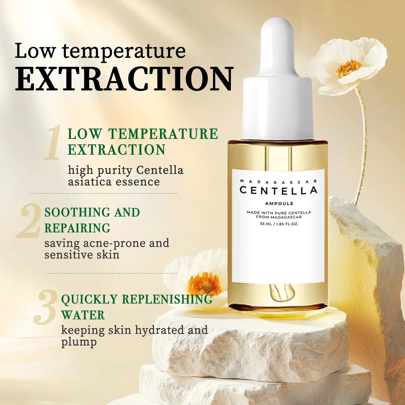55ml Centella Asiatica Serum - Intense Hydrating, Acne Reduction, Skin Soothing & Brightening for Sensitive, Dull, Dry Skin
