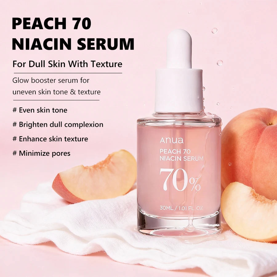 Anua Peach 70 nicotinamide essence, facial daily radiance essence, moisturizing glass effect, Korean skin care
