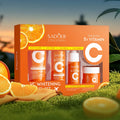SADOER 5X Vitamin C Travel Skincare Set - Cleanser, Toner, Serum, Cream | Whitening Brightening Moisturizing Face Care Mini Kit