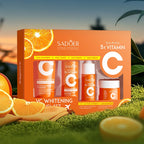SADOER 5X Vitamin C Travel Skincare Set - Cleanser, Toner, Serum, Cream | Whitening Brightening Moisturizing Face Care Mini Kit