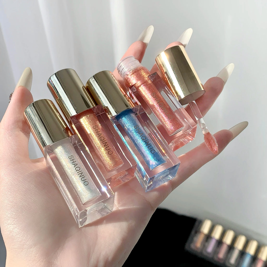 SHAQINUO Glittering Mirror Lip Glaze Set, Watery Shimmering Light Lip Gloss Makeup 6 Color, Hydrating Moisturizing, Long Lasting