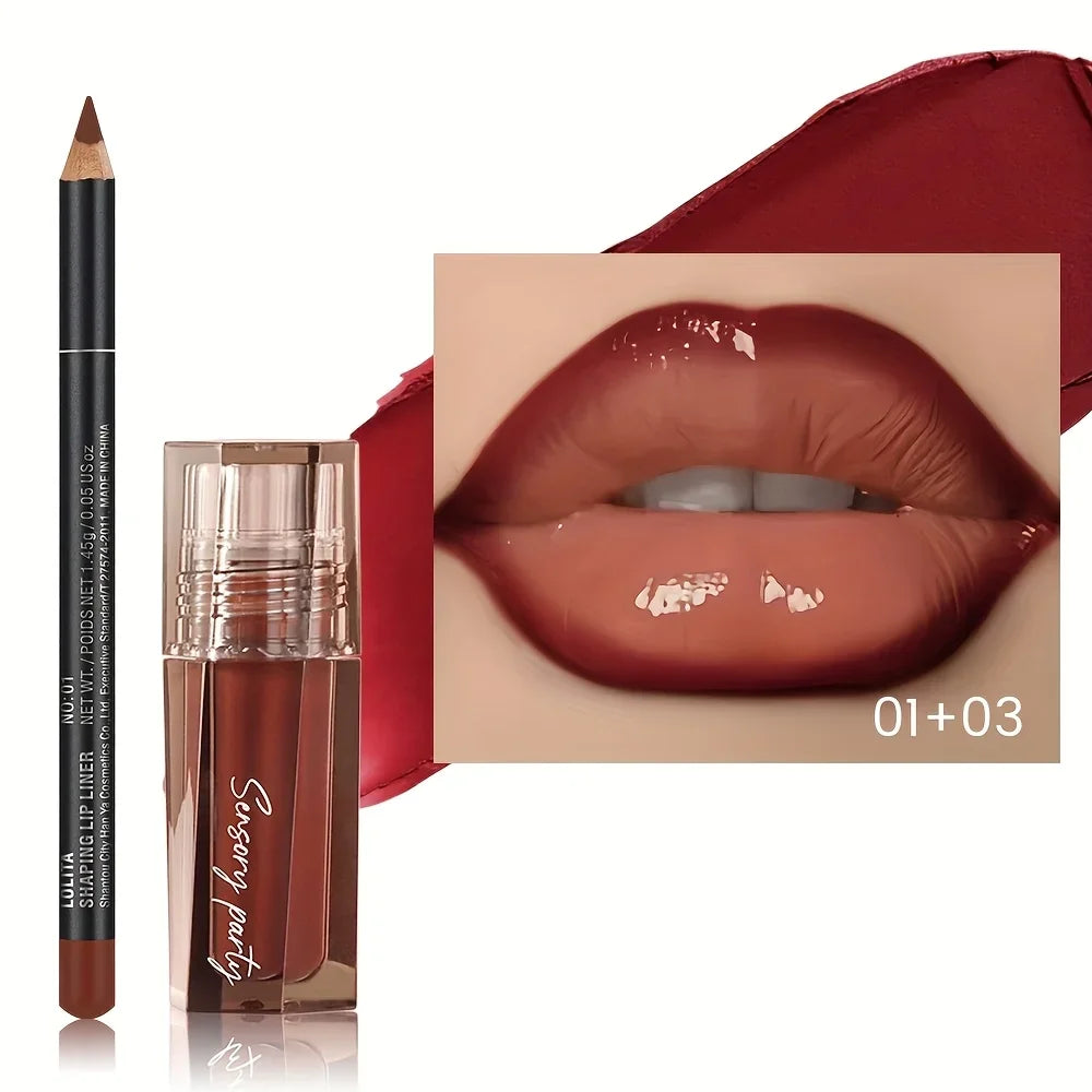 Lip Liner & Gloss Duo Set, 3D Precision Contour, High Shine Hydrating, Waterproof Sweatproof, No Smudge Longwear