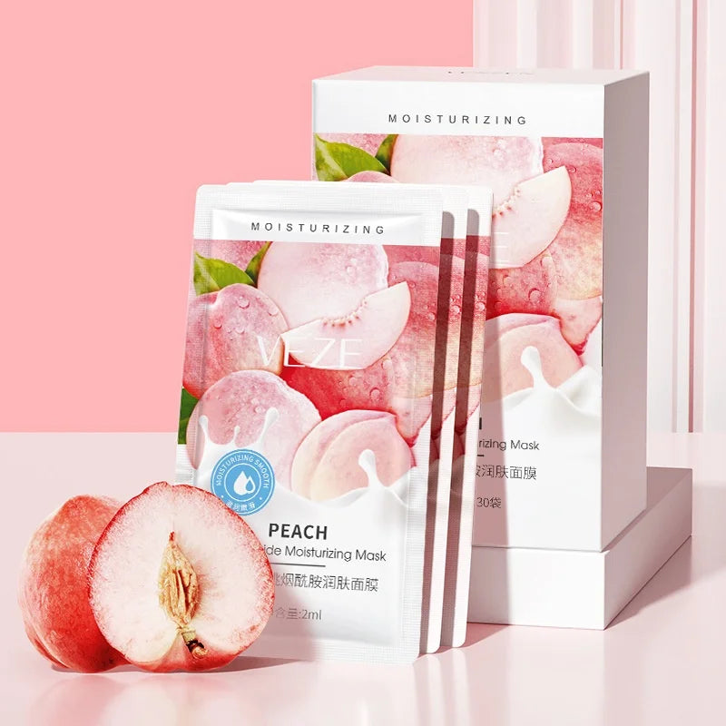 30 Pieces/Box, Peach Sleeping Mask, Contains Niacinamide, Stretchable Mask, Moisturizing and Non-Greasy, Nourishes and Moisturizes the Skin, Replenishes Moisture, Portable, Suitable for Home and Travel Use