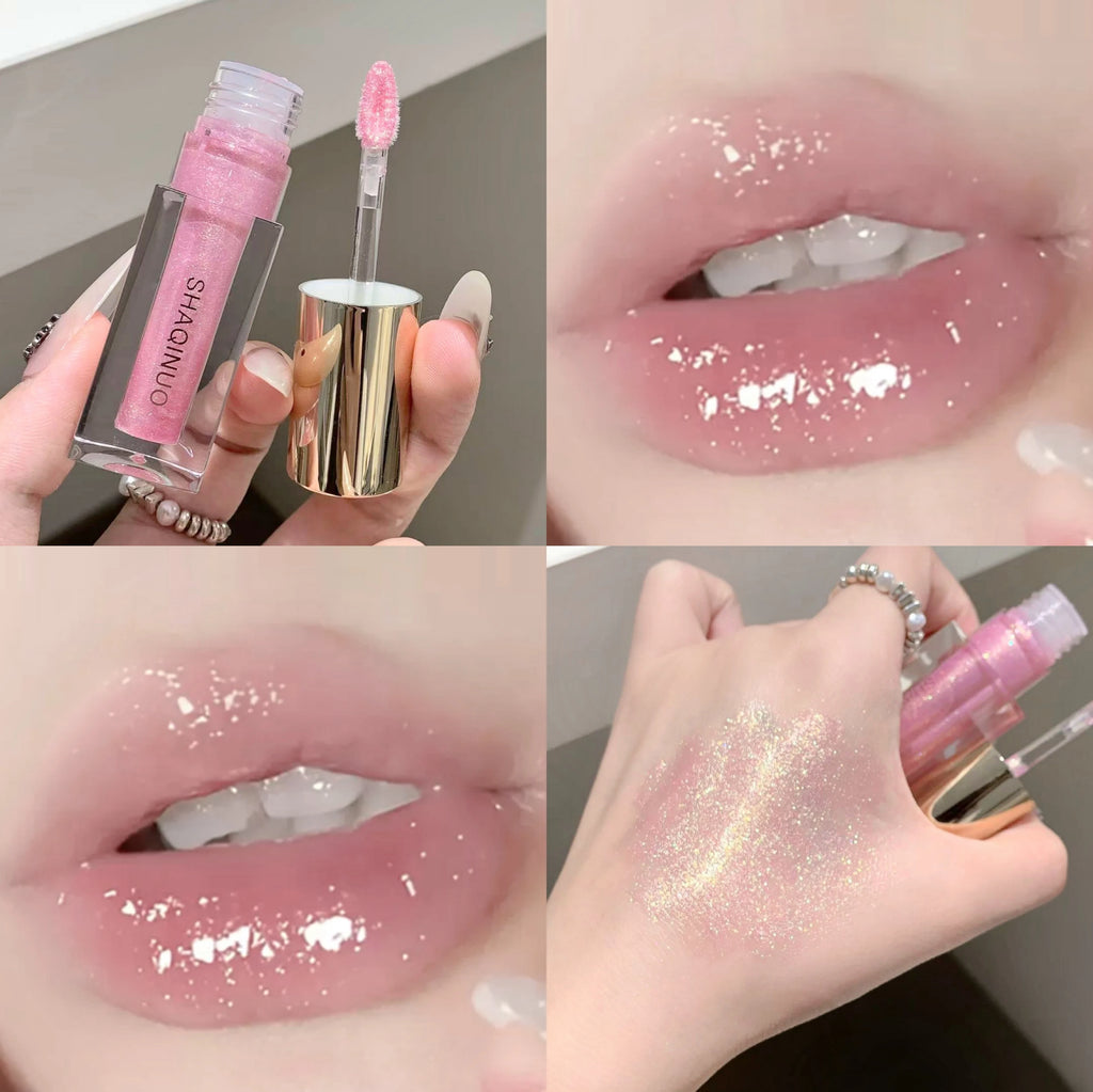 SHAQINUO Glittering Mirror Lip Glaze Set, Watery Shimmering Light Lip Gloss Makeup 6 Color, Hydrating Moisturizing, Long Lasting