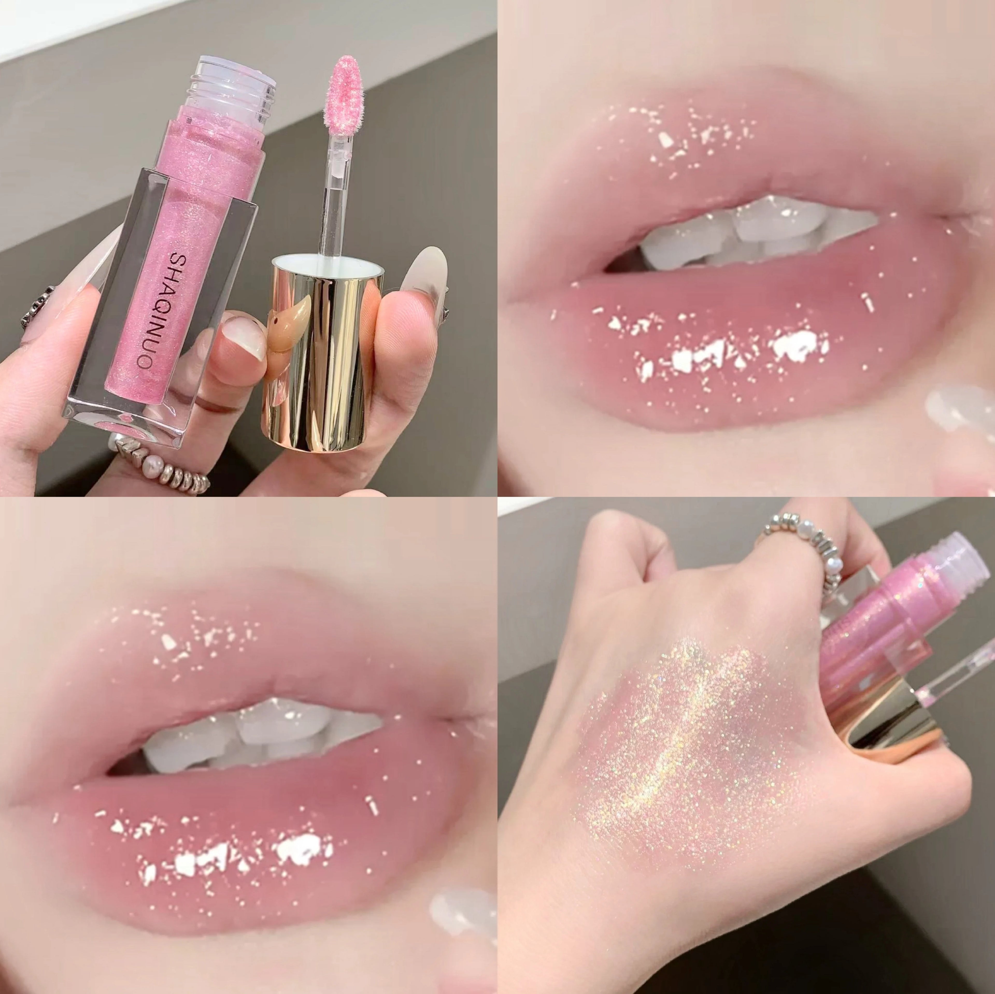 SHAQINUO Glittering Mirror Lip Glaze Set, Watery Shimmering Light Lip Gloss Makeup 6 Color, Hydrating Moisturizing, Long Lasting