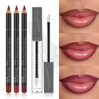 4-Pack Lip Liner and Lip Oil Set - Smooth Lip Liners for Defined Contours & Moisturizing Lip Oils for Luxurious Shine - Perfect