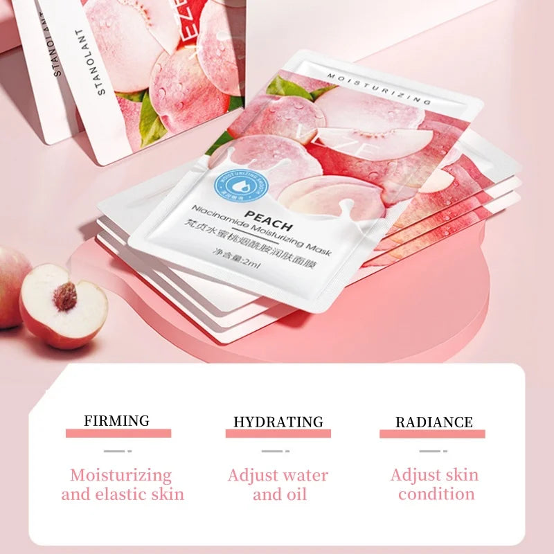30 Pieces/Box, Peach Sleeping Mask, Contains Niacinamide, Stretchable Mask, Moisturizing and Non-Greasy, Nourishes and Moisturizes the Skin, Replenishes Moisture, Portable, Suitable for Home and Travel Use
