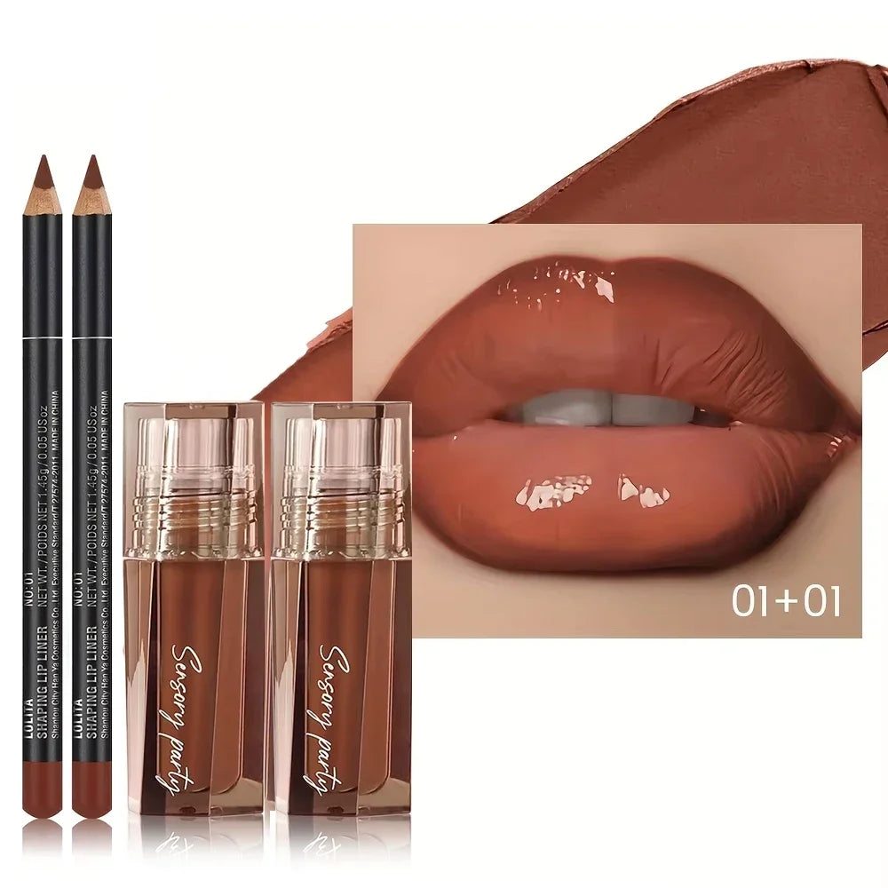 Lip Liner & Gloss Duo Set, 3D Precision Contour, High Shine Hydrating, Waterproof Sweatproof, No Smudge Longwear