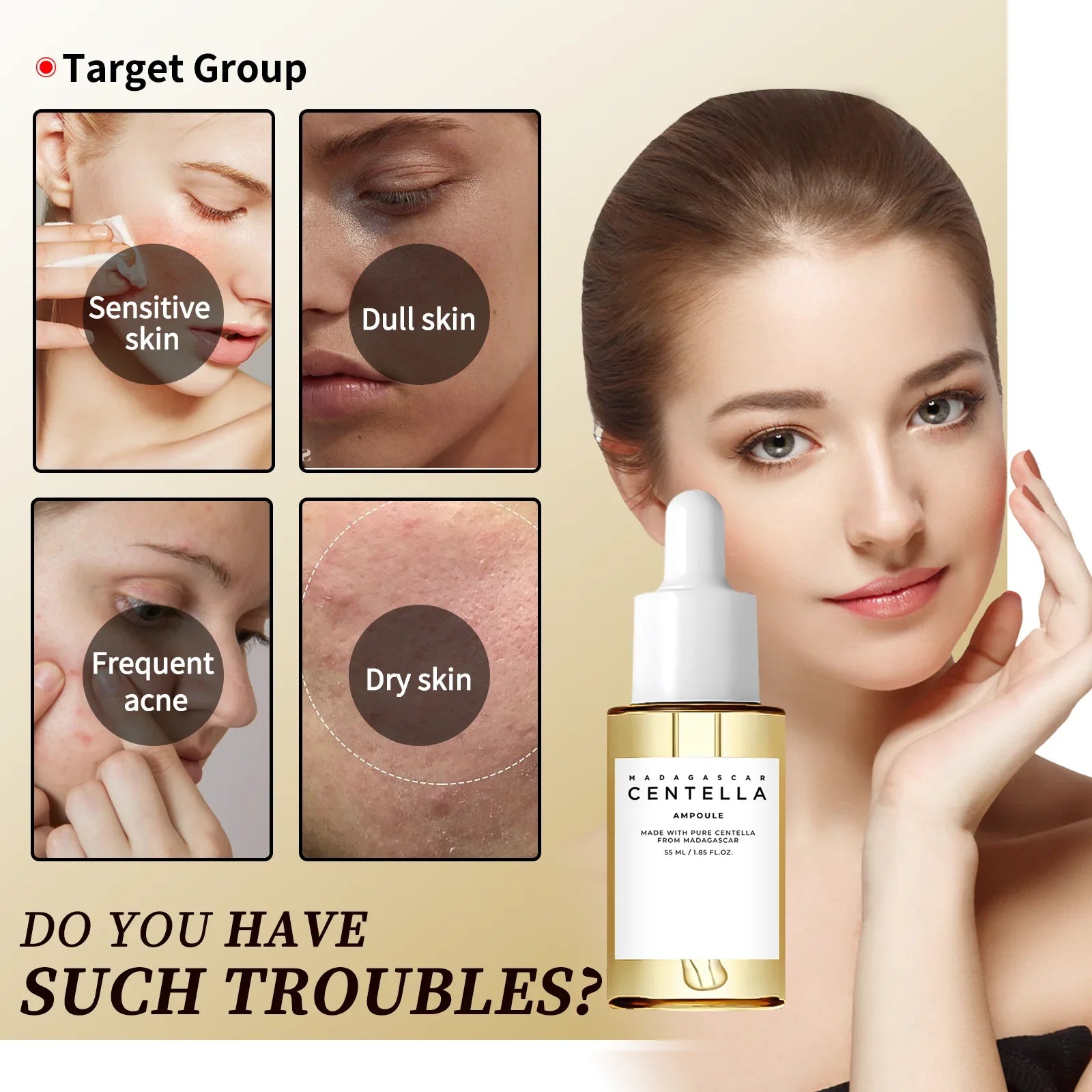 55ml Centella Asiatica Serum - Intense Hydrating, Acne Reduction, Skin Soothing & Brightening for Sensitive, Dull, Dry Skin