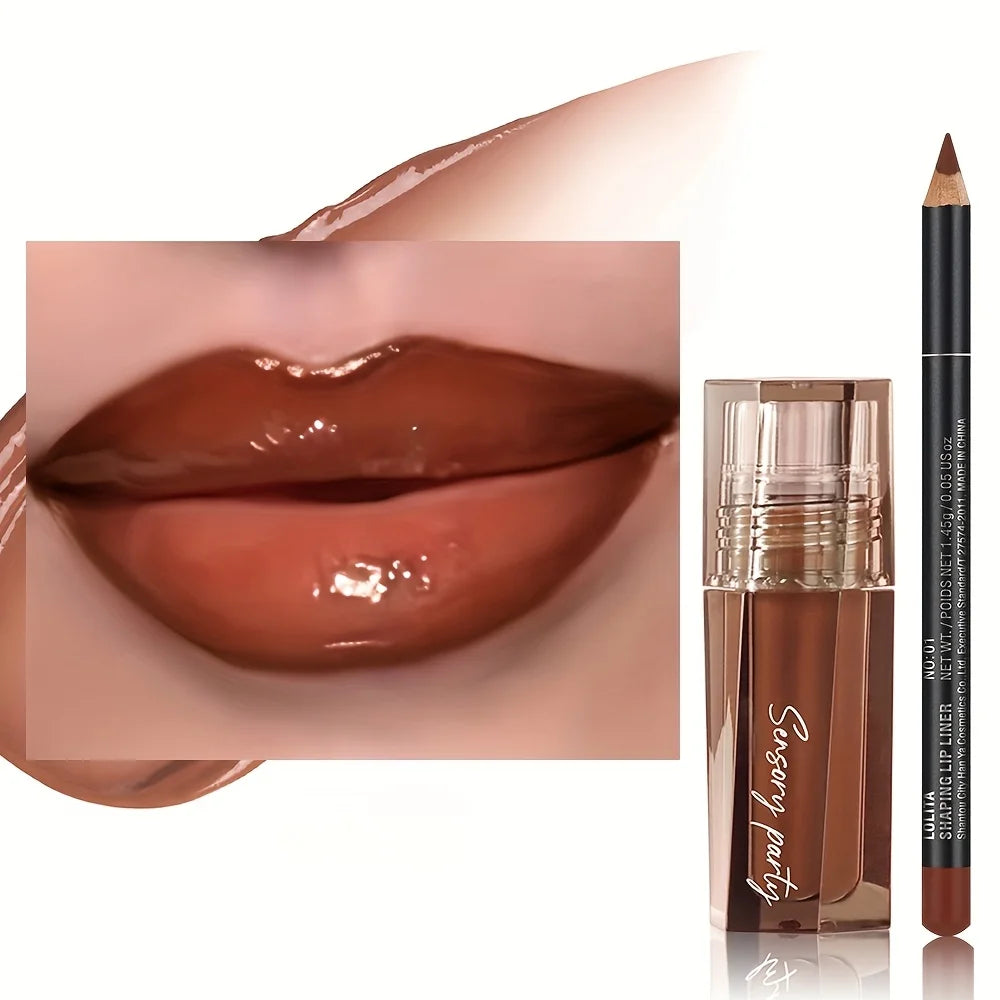 Lip Liner & Gloss Duo Set, 3D Precision Contour, High Shine Hydrating, Waterproof Sweatproof, No Smudge Longwear