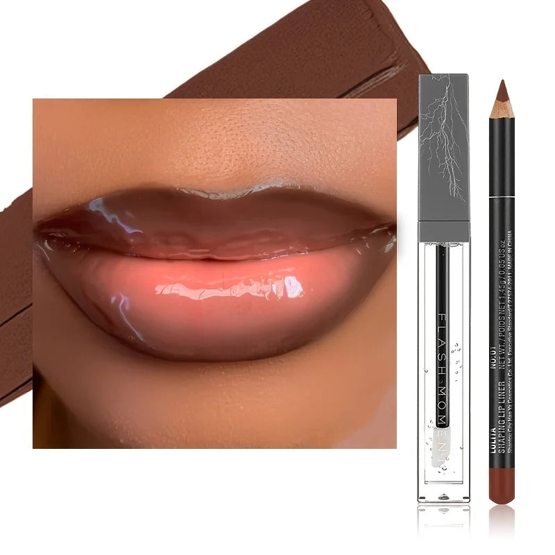 2 in 1 Lip Liner and Lip Oil Set, Gradient Lip Makeup Kit, Nourishing Lip Oil with Precise Lip Contour Pencil, Soft Ombre Lips,
