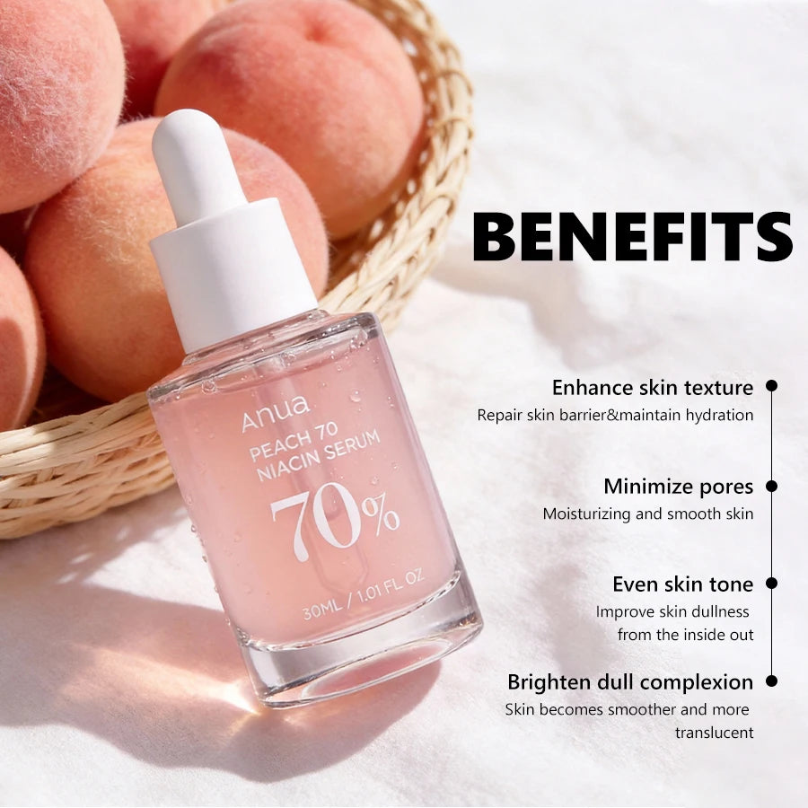 Anua Peach 70 nicotinamide essence, facial daily radiance essence, moisturizing glass effect, Korean skin care