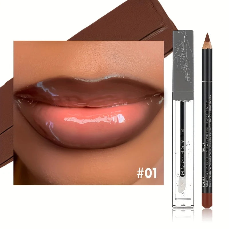 2 in 1 Lip Liner and Lip Oil Set, Gradient Lip Makeup Kit, Nourishing Lip Oil with Precise Lip Contour Pencil, Soft Ombre Lips,