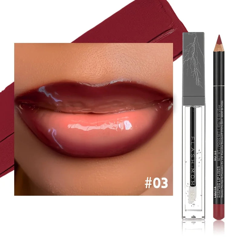 2 in 1 Lip Liner and Lip Oil Set, Gradient Lip Makeup Kit, Nourishing Lip Oil with Precise Lip Contour Pencil, Soft Ombre Lips,