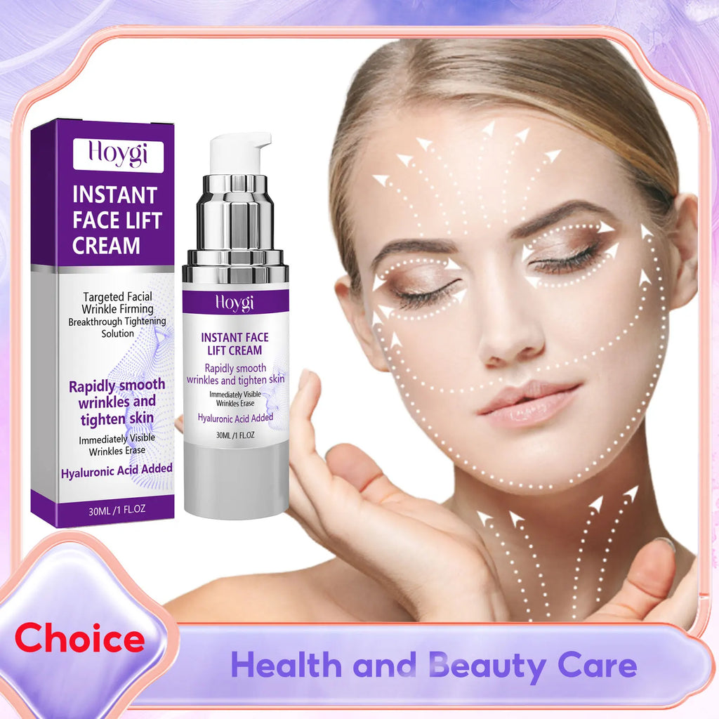 Instant Face Lift Cream Hyaluronic Acid Tightening Firming Smoothing Fine Lines Wrinkles Brightening Anti-Aging Face Moisturizer