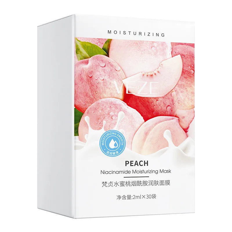 30 Pieces/Box, Peach Sleeping Mask, Contains Niacinamide, Stretchable Mask, Moisturizing and Non-Greasy, Nourishes and Moisturizes the Skin, Replenishes Moisture, Portable, Suitable for Home and Travel Use