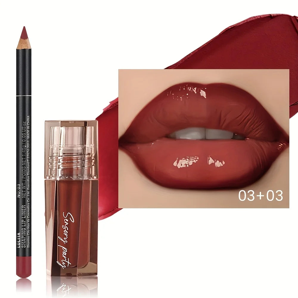 Lip Liner & Gloss Duo Set, 3D Precision Contour, High Shine Hydrating, Waterproof Sweatproof, No Smudge Longwear