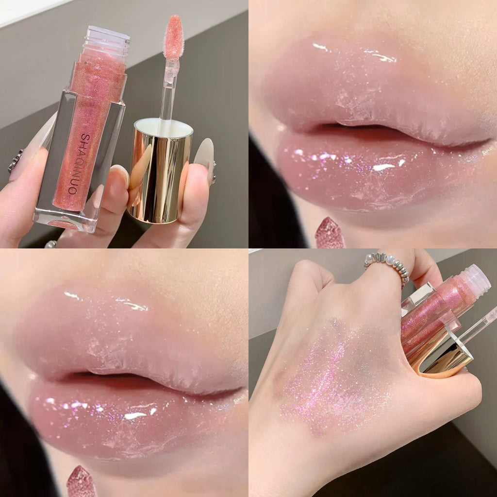 SHAQINUO Glittering Mirror Lip Glaze Set, Watery Shimmering Light Lip Gloss Makeup 6 Color, Hydrating Moisturizing, Long Lasting