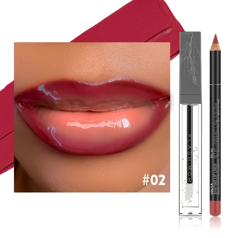 2 in 1 Lip Liner and Lip Oil Set, Gradient Lip Makeup Kit, Nourishing Lip Oil with Precise Lip Contour Pencil, Soft Ombre Lips,